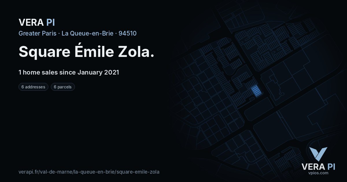 Square Émile Zola, La Queue-en-Brie at night – every parcel coloured by the prices around it, the street's own parcels lit