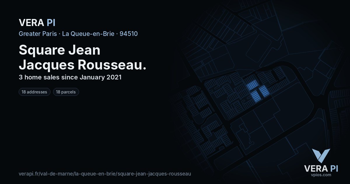 Square Jean Jacques Rousseau, La Queue-en-Brie at night – every parcel coloured by the prices around it, the street's own parcels lit