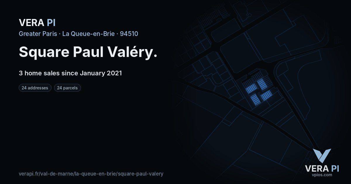 Square Paul Valéry, La Queue-en-Brie at night – every parcel coloured by the prices around it, the street's own parcels lit
