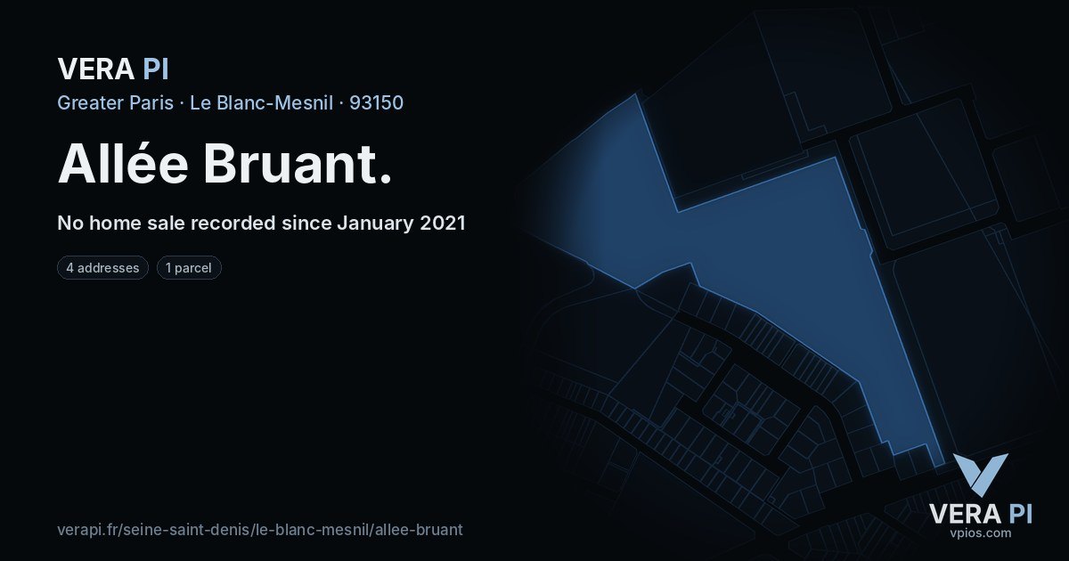 Allée Bruant, Le Blanc-Mesnil at night – every parcel coloured by the prices around it, the street's own parcels lit