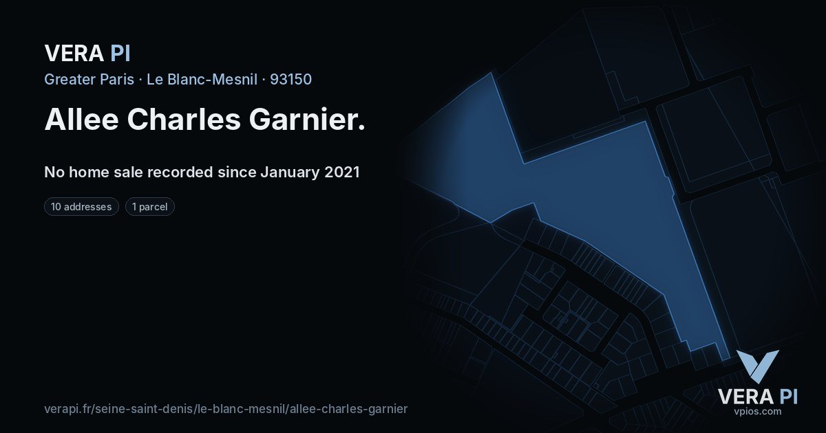 Allee Charles Garnier, Le Blanc-Mesnil at night – every parcel coloured by the prices around it, the street's own parcels lit