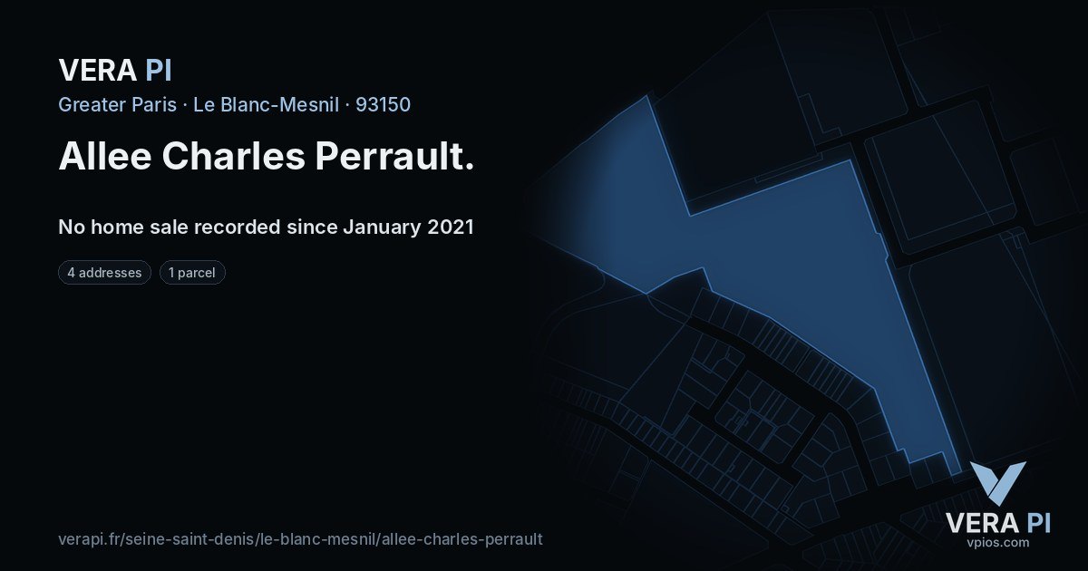 Allee Charles Perrault, Le Blanc-Mesnil at night – every parcel coloured by the prices around it, the street's own parcels lit
