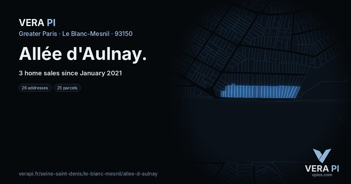 Allée d'Aulnay, Le Blanc-Mesnil at night – every parcel coloured by the prices around it, the street's own parcels lit