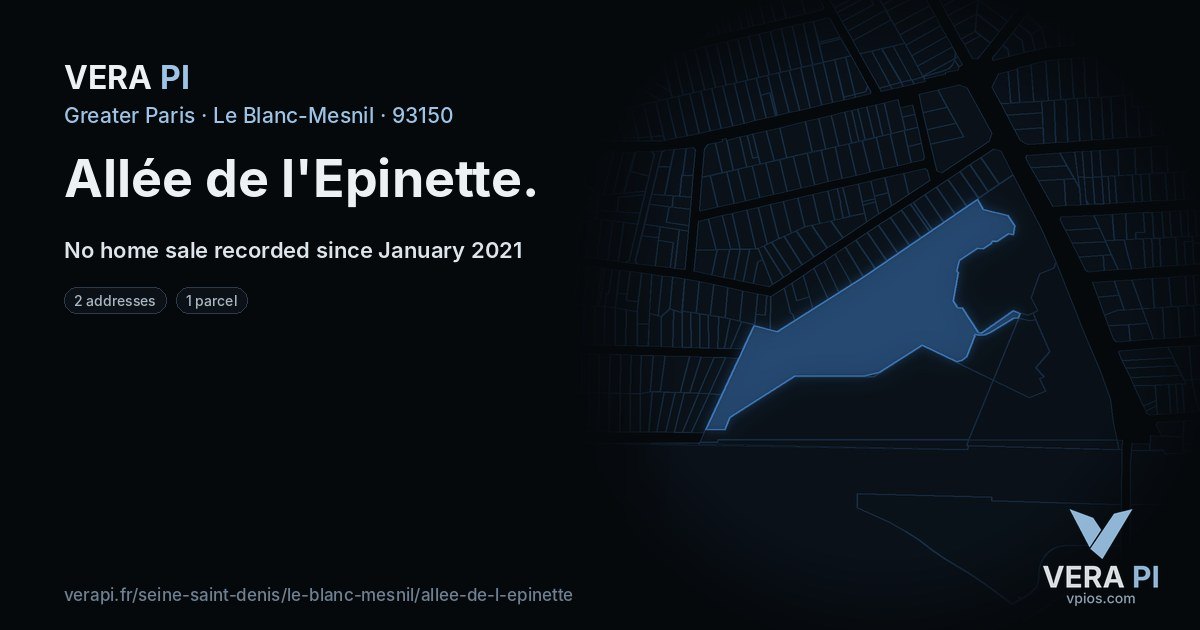 Allée de l'Epinette, Le Blanc-Mesnil at night – every parcel coloured by the prices around it, the street's own parcels lit