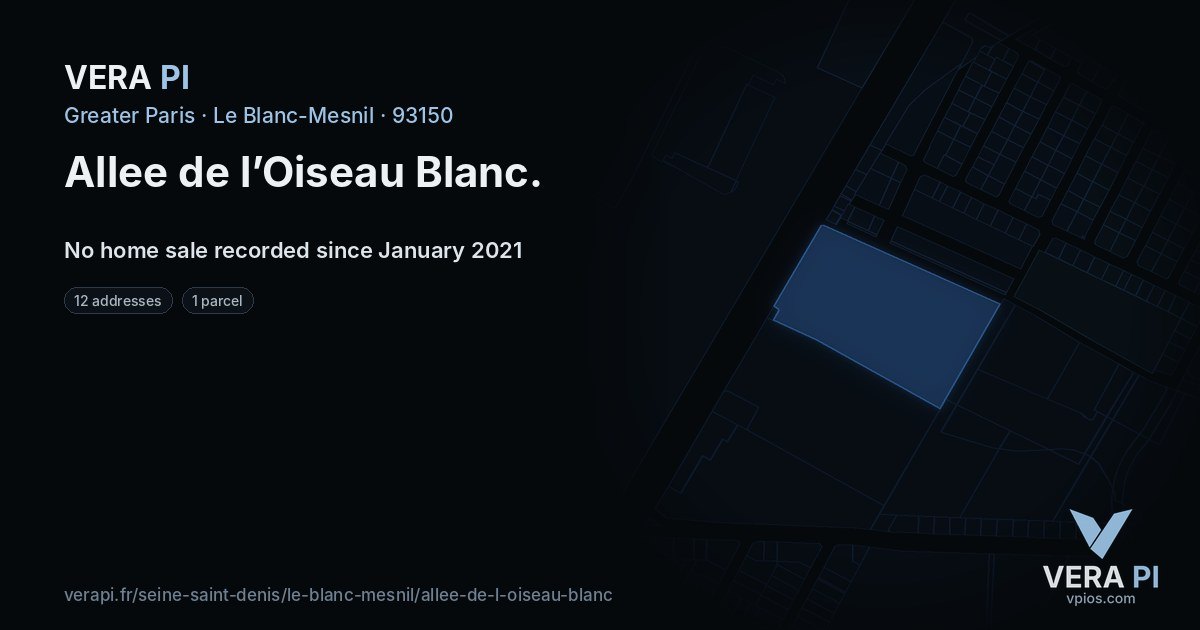 Allee de l’Oiseau Blanc, Le Blanc-Mesnil at night – every parcel coloured by the prices around it, the street's own parcels lit