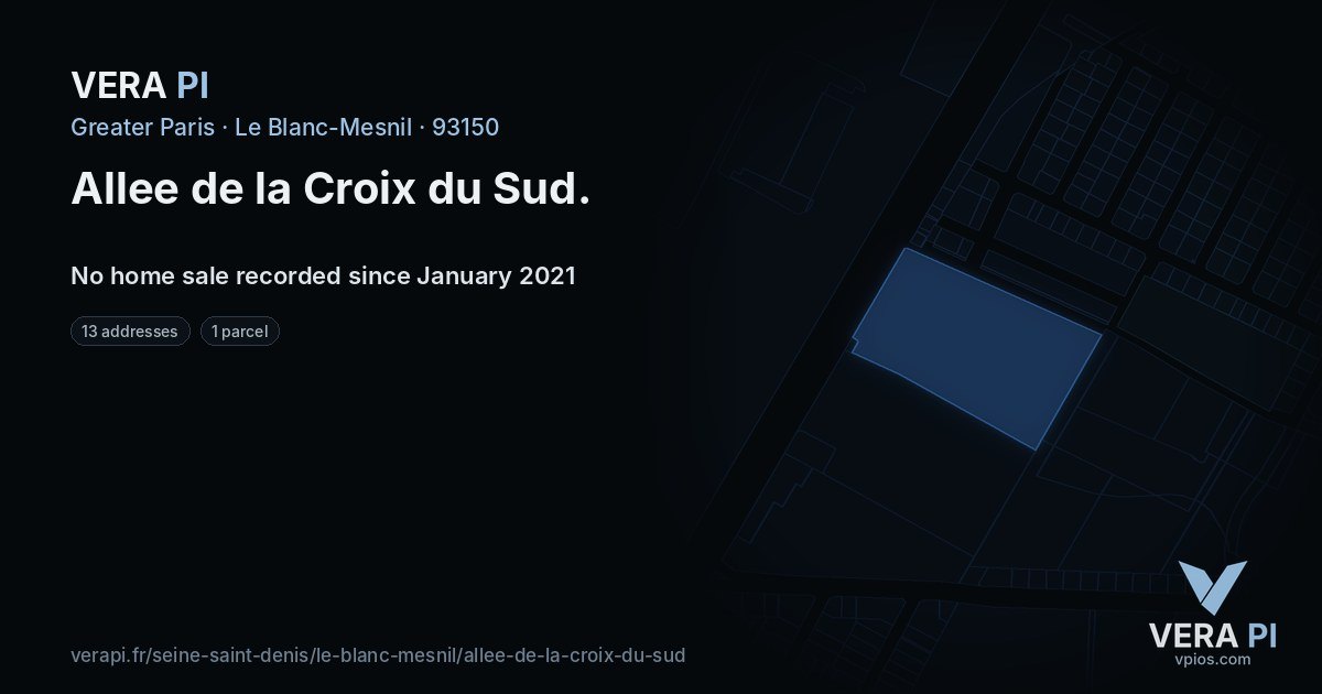 Allee de la Croix du Sud, Le Blanc-Mesnil at night – every parcel coloured by the prices around it, the street's own parcels lit