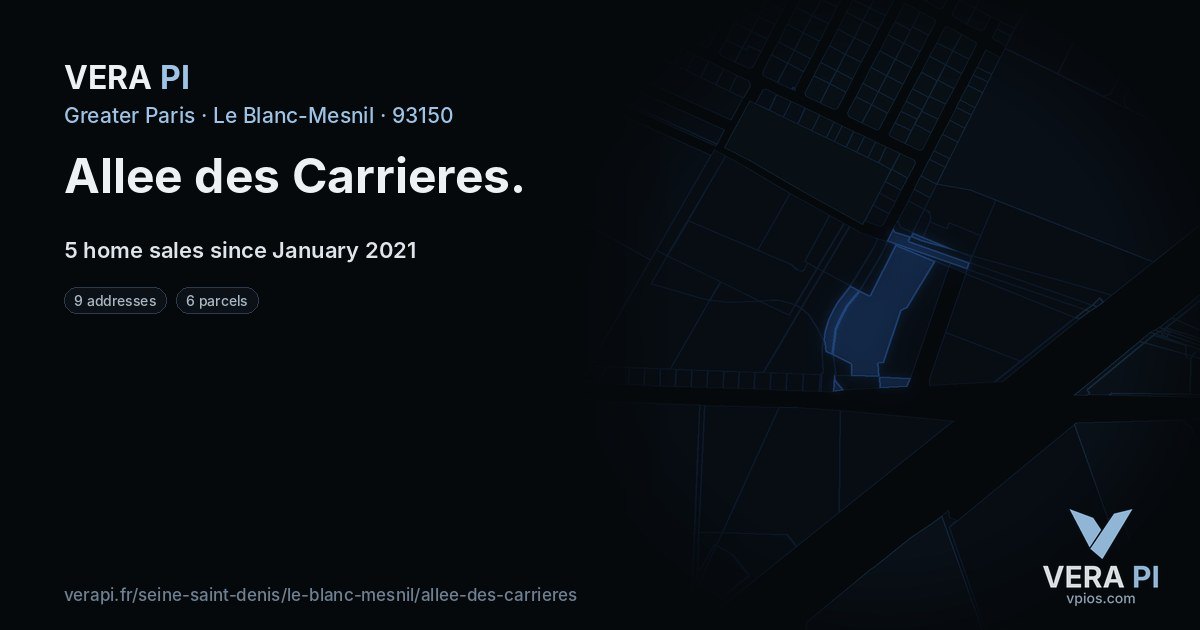 Allee des Carrieres, Le Blanc-Mesnil at night – every parcel coloured by the prices around it, the street's own parcels lit