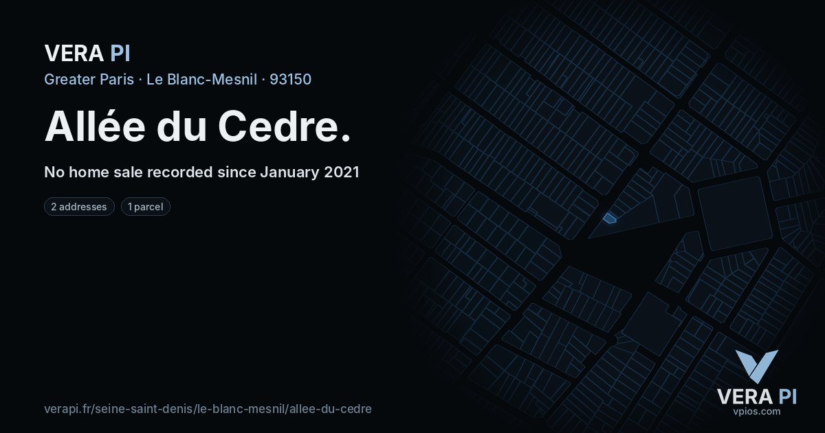 Allée du Cedre, Le Blanc-Mesnil at night – every parcel coloured by the prices around it, the street's own parcels lit