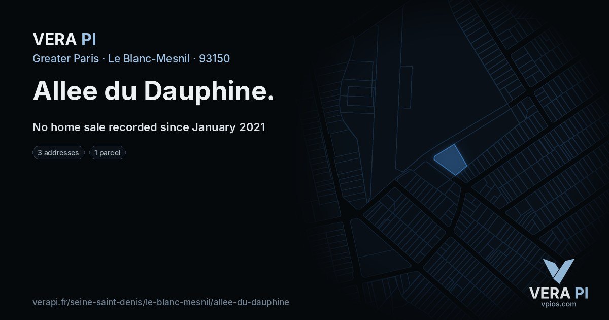 Allee du Dauphine, Le Blanc-Mesnil at night – every parcel coloured by the prices around it, the street's own parcels lit