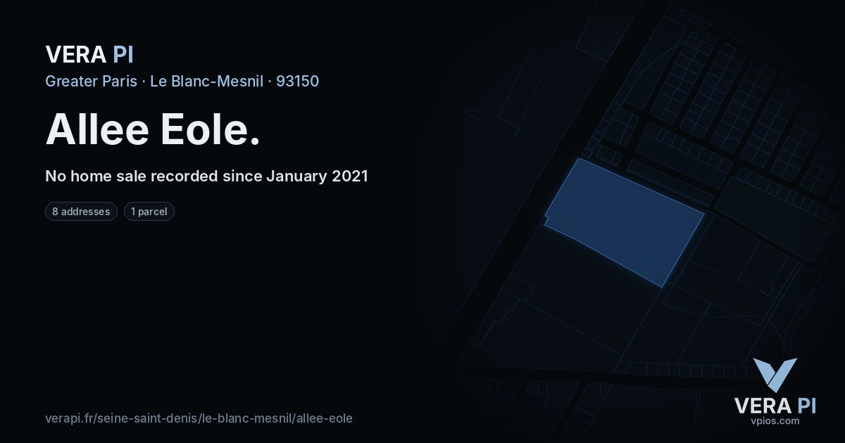Allee Eole, Le Blanc-Mesnil at night – every parcel coloured by the prices around it, the street's own parcels lit