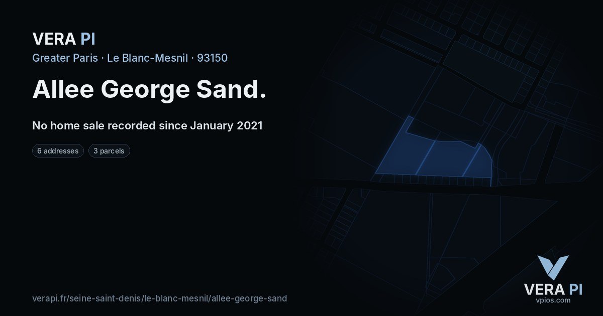 Allee George Sand, Le Blanc-Mesnil at night – every parcel coloured by the prices around it, the street's own parcels lit