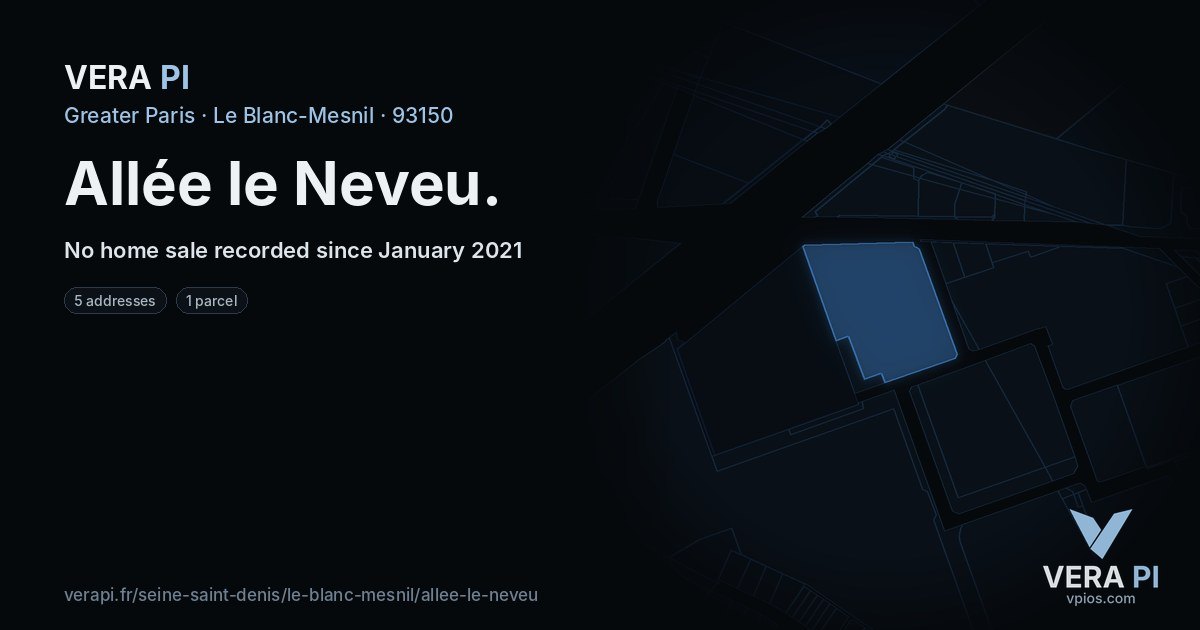 Allée le Neveu, Le Blanc-Mesnil at night – every parcel coloured by the prices around it, the street's own parcels lit