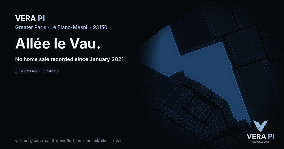 Allée le Vau, Le Blanc-Mesnil at night – every parcel coloured by the prices around it, the street's own parcels lit