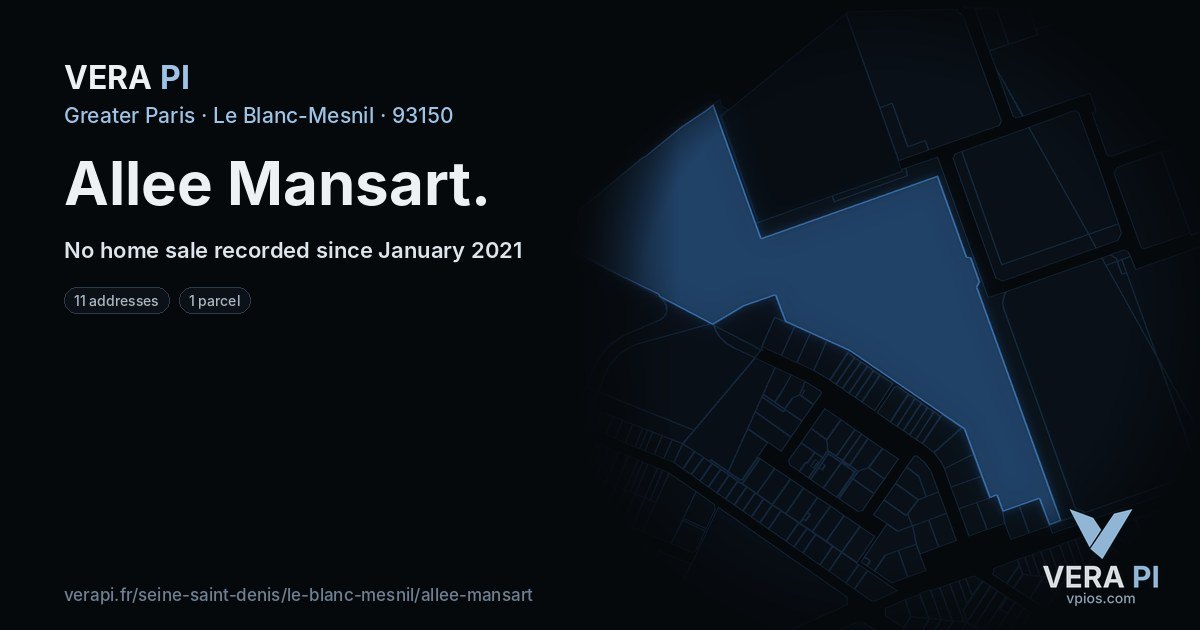 Allee Mansart, Le Blanc-Mesnil at night – every parcel coloured by the prices around it, the street's own parcels lit