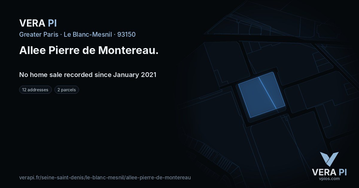 Allee Pierre de Montereau, Le Blanc-Mesnil at night – every parcel coloured by the prices around it, the street's own parcels lit