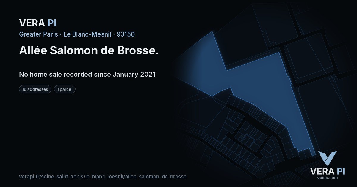 Allée Salomon de Brosse, Le Blanc-Mesnil at night – every parcel coloured by the prices around it, the street's own parcels lit