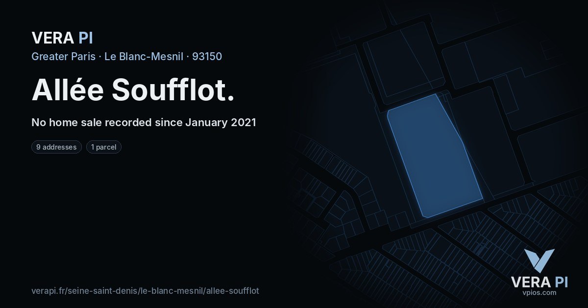 Allée Soufflot, Le Blanc-Mesnil at night – every parcel coloured by the prices around it, the street's own parcels lit