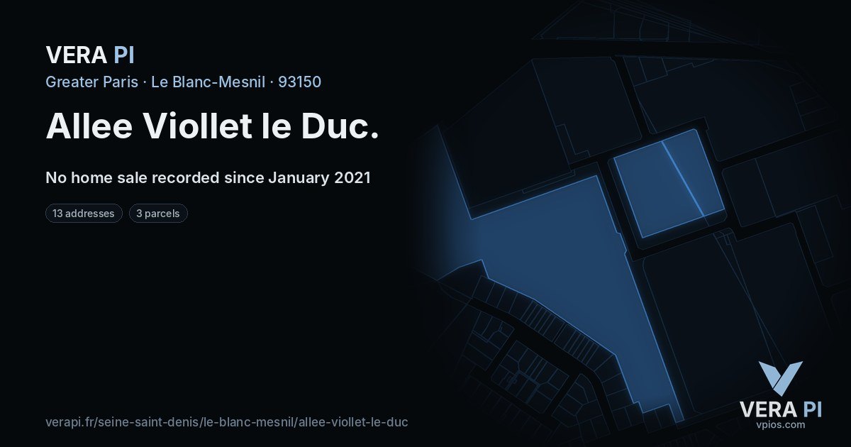 Allee Viollet le Duc, Le Blanc-Mesnil at night – every parcel coloured by the prices around it, the street's own parcels lit