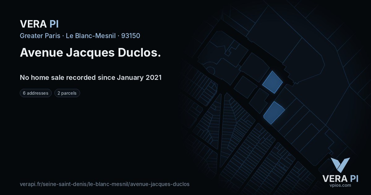 Avenue Jacques Duclos, Le Blanc-Mesnil at night – every parcel coloured by the prices around it, the street's own parcels lit