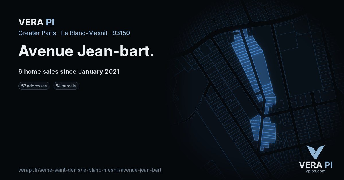 Avenue Jean-bart, Le Blanc-Mesnil at night – every parcel coloured by the prices around it, the street's own parcels lit