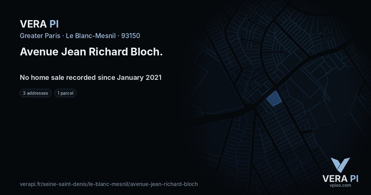 Avenue Jean Richard Bloch, Le Blanc-Mesnil at night – every parcel coloured by the prices around it, the street's own parcels lit