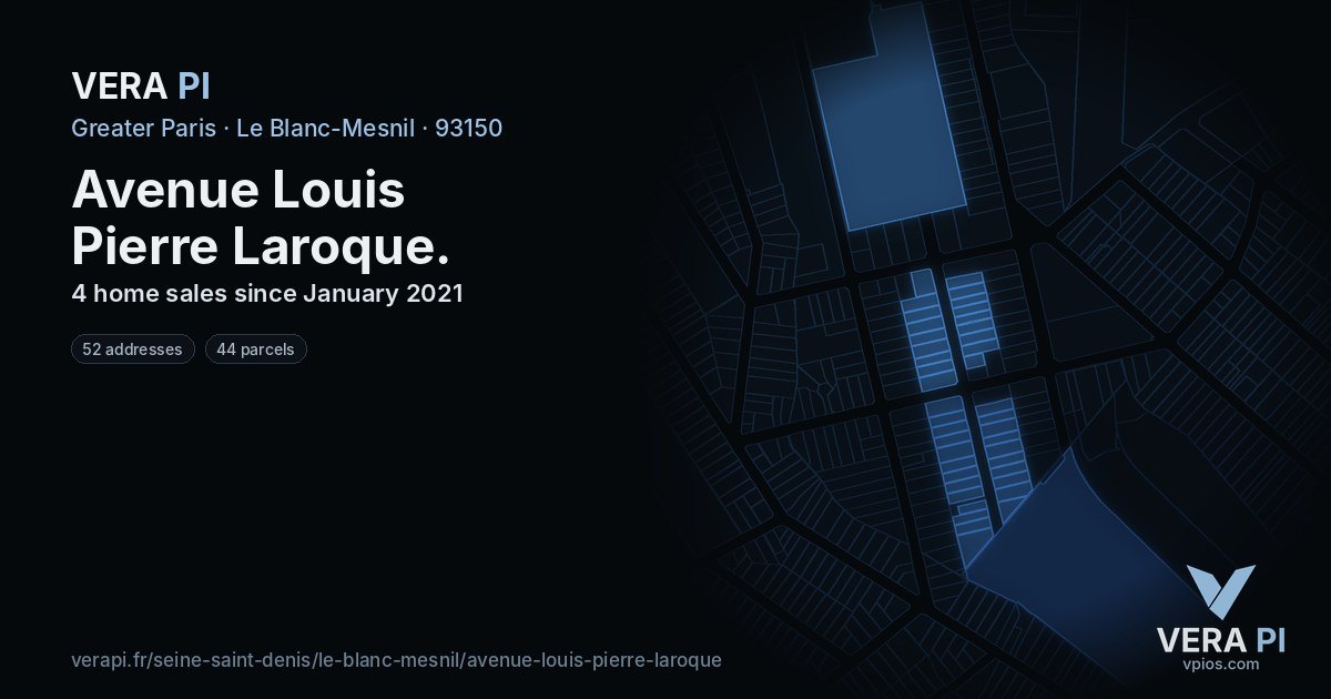Avenue Louis Pierre Laroque, Le Blanc-Mesnil at night – every parcel coloured by the prices around it, the street's own parcels lit