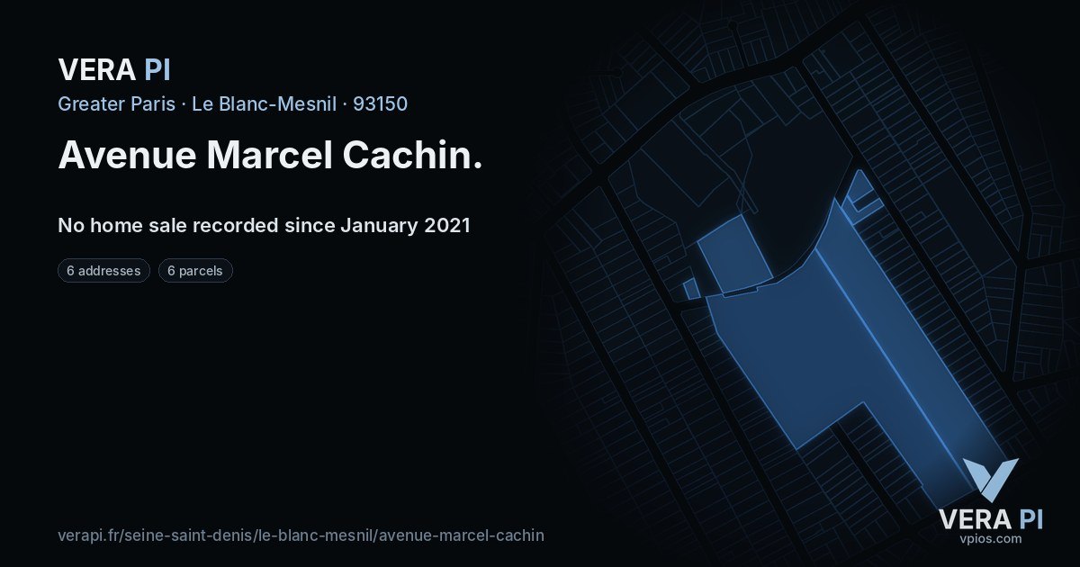 Avenue Marcel Cachin, Le Blanc-Mesnil at night – every parcel coloured by the prices around it, the street's own parcels lit