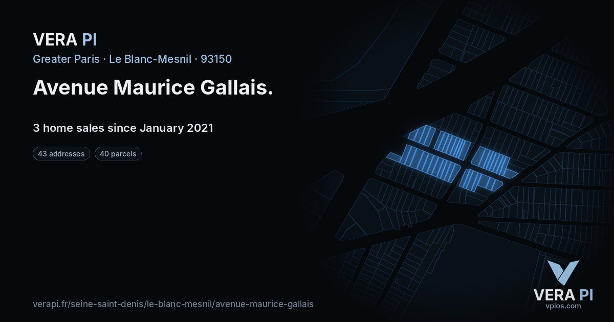 Avenue Maurice Gallais, Le Blanc-Mesnil at night – every parcel coloured by the prices around it, the street's own parcels lit
