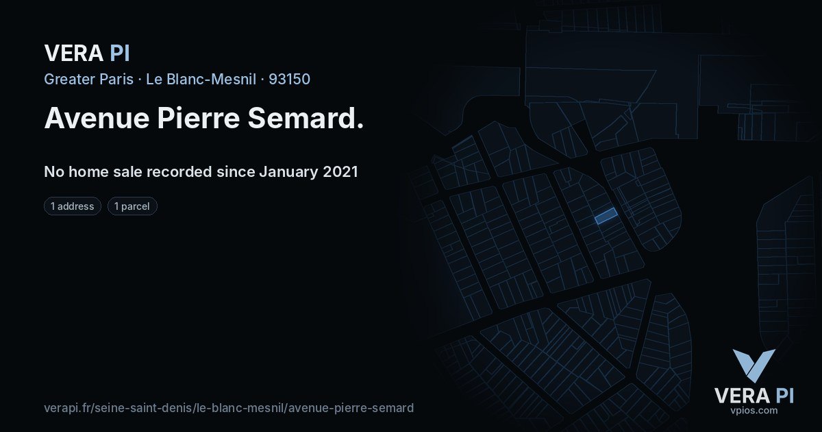 Avenue Pierre Semard, Le Blanc-Mesnil at night – every parcel coloured by the prices around it, the street's own parcels lit