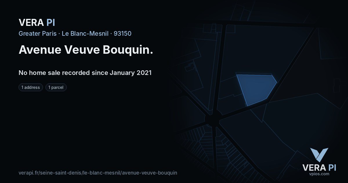 Avenue Veuve Bouquin, Le Blanc-Mesnil at night – every parcel coloured by the prices around it, the street's own parcels lit