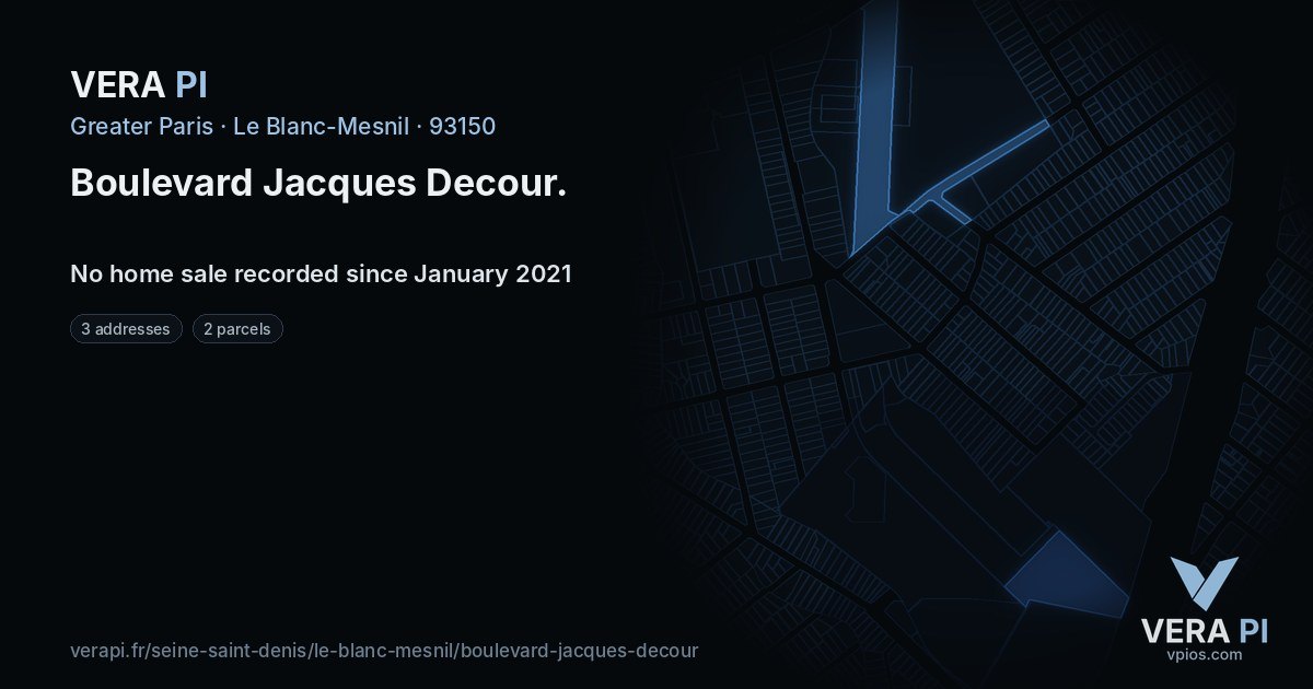 Boulevard Jacques Decour, Le Blanc-Mesnil at night – every parcel coloured by the prices around it, the street's own parcels lit
