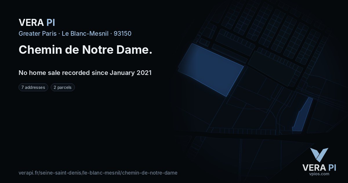Chemin de Notre Dame, Le Blanc-Mesnil at night – every parcel coloured by the prices around it, the street's own parcels lit