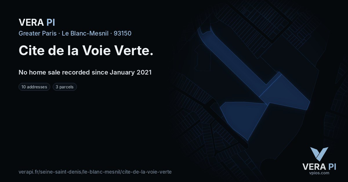 Cite de la Voie Verte, Le Blanc-Mesnil at night – every parcel coloured by the prices around it, the street's own parcels lit