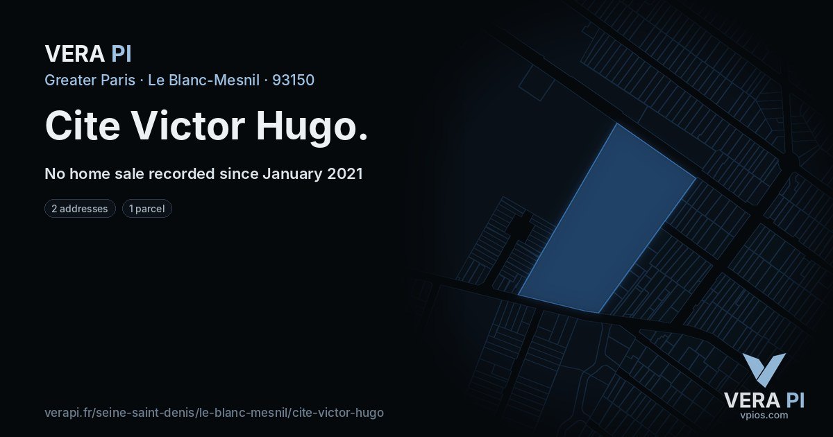 Cite Victor Hugo, Le Blanc-Mesnil at night – every parcel coloured by the prices around it, the street's own parcels lit