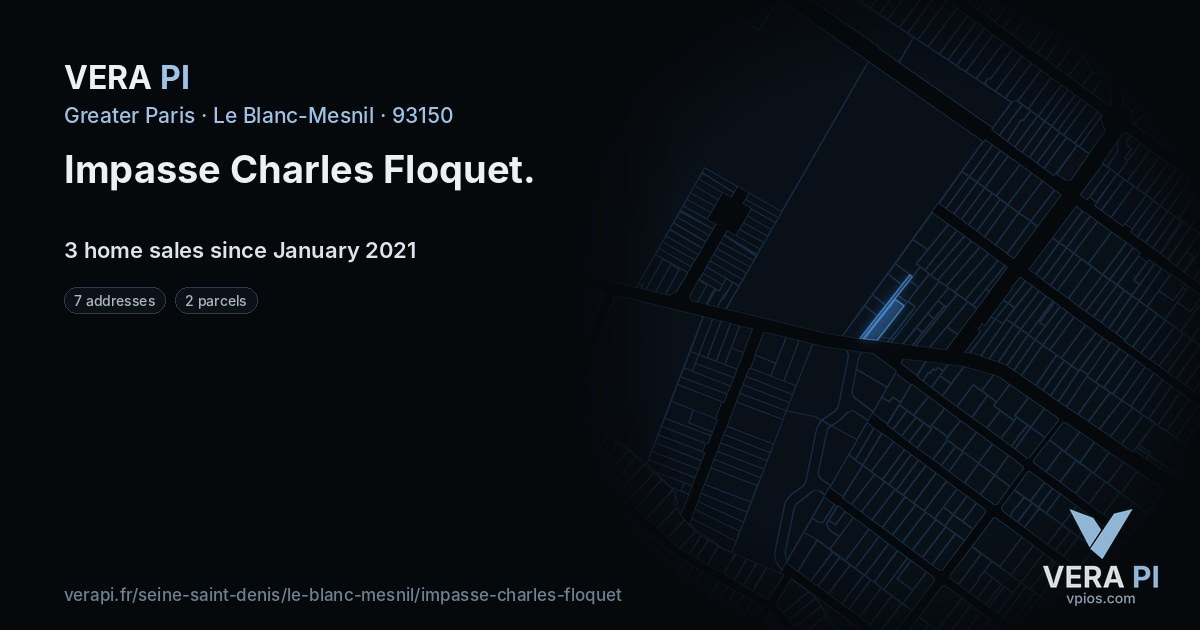 Impasse Charles Floquet, Le Blanc-Mesnil at night – every parcel coloured by the prices around it, the street's own parcels lit