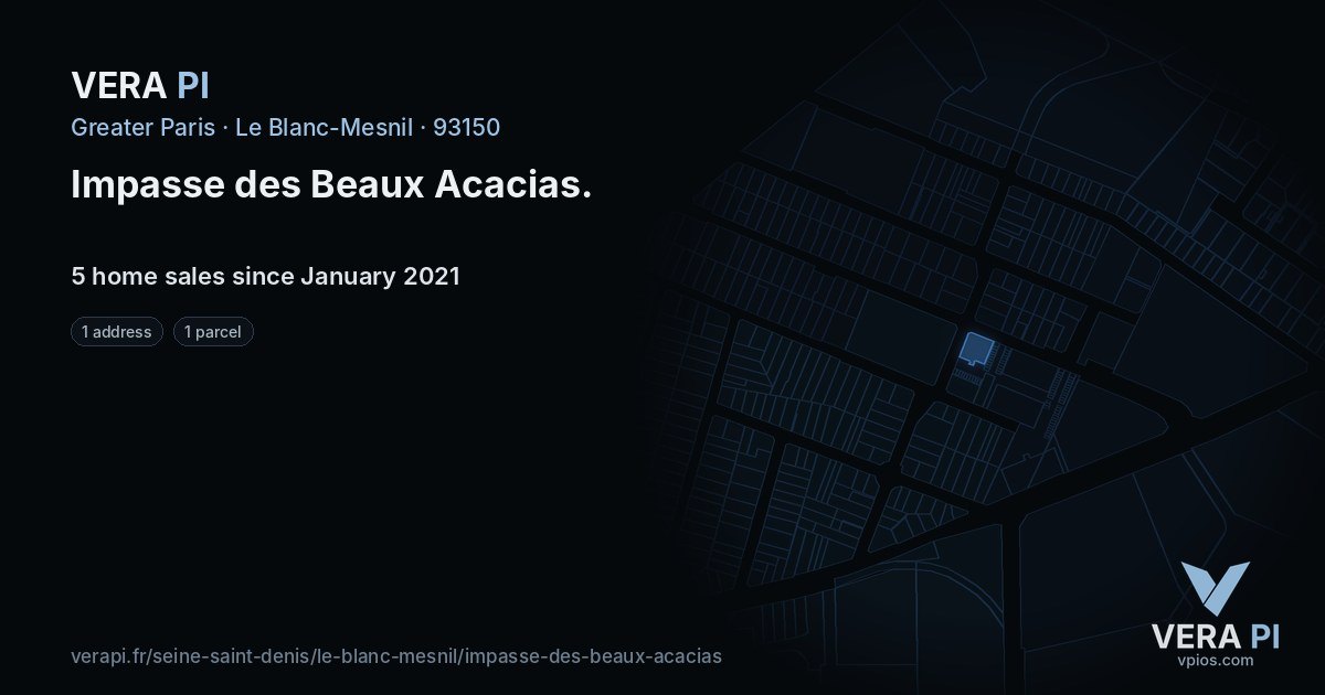 Impasse des Beaux Acacias, Le Blanc-Mesnil at night – every parcel coloured by the prices around it, the street's own parcels lit