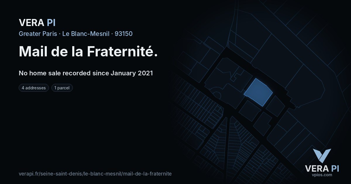 Mail de la Fraternité, Le Blanc-Mesnil at night – every parcel coloured by the prices around it, the street's own parcels lit