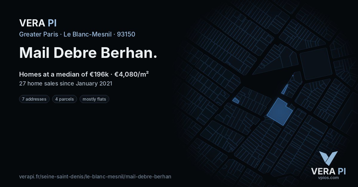 Mail Debre Berhan, Le Blanc-Mesnil at night – every parcel coloured by the prices around it, the street's own parcels lit