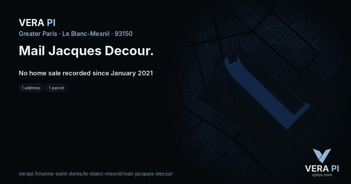 Mail Jacques Decour, Le Blanc-Mesnil at night – every parcel coloured by the prices around it, the street's own parcels lit