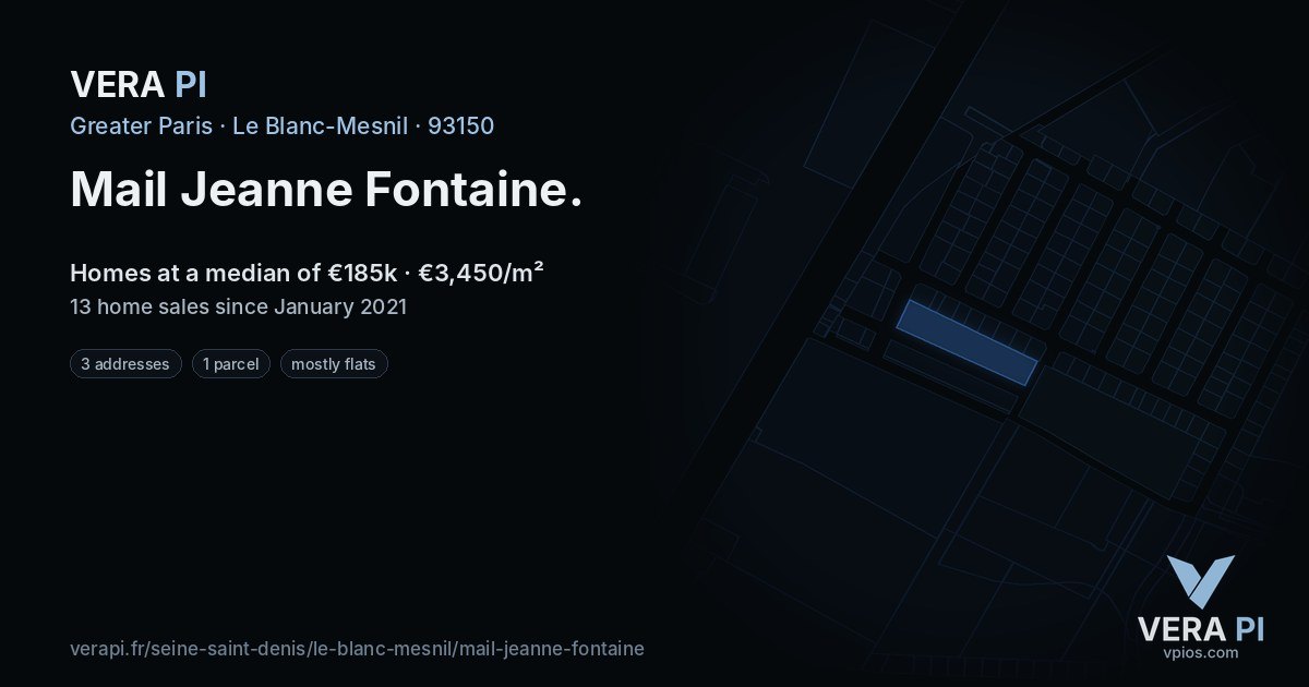 Mail Jeanne Fontaine, Le Blanc-Mesnil at night – every parcel coloured by the prices around it, the street's own parcels lit