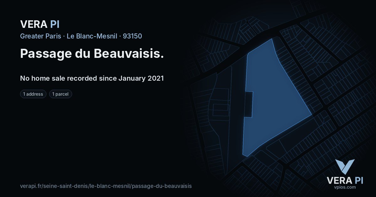 Passage du Beauvaisis, Le Blanc-Mesnil at night – every parcel coloured by the prices around it, the street's own parcels lit