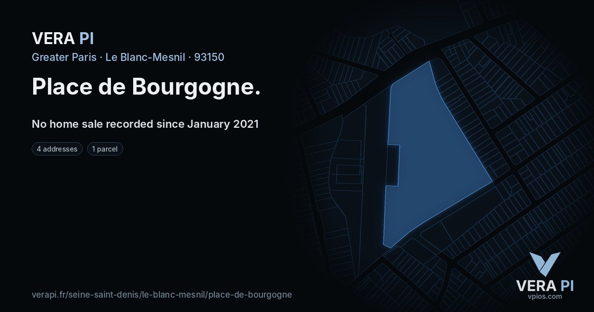 Place de Bourgogne, Le Blanc-Mesnil at night – every parcel coloured by the prices around it, the street's own parcels lit