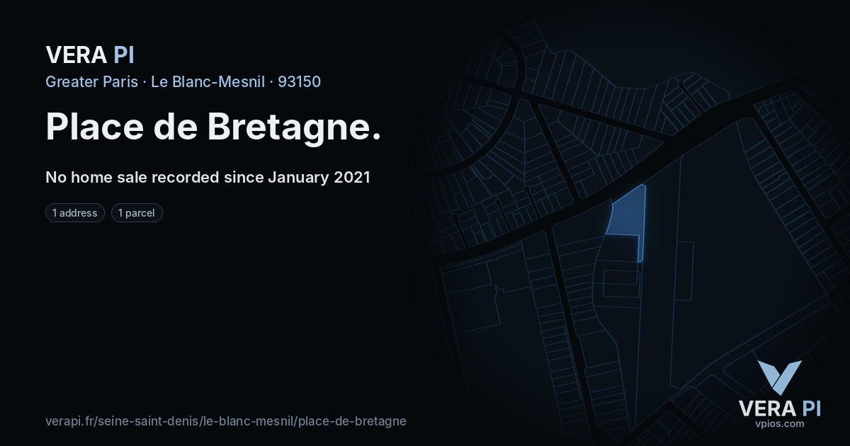 Place de Bretagne, Le Blanc-Mesnil at night – every parcel coloured by the prices around it, the street's own parcels lit