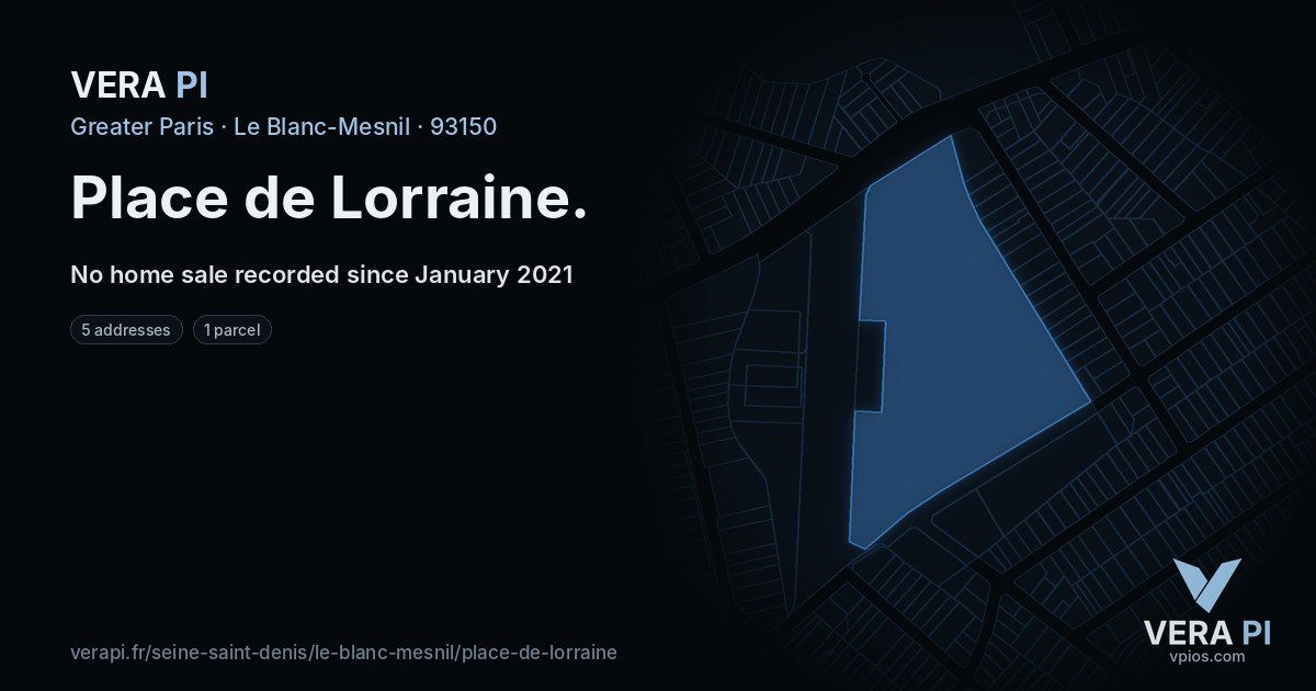 Place de Lorraine, Le Blanc-Mesnil at night – every parcel coloured by the prices around it, the street's own parcels lit