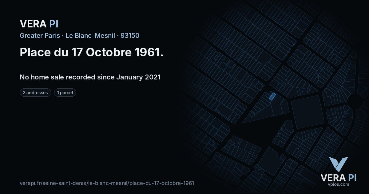 Place du 17 Octobre 1961, Le Blanc-Mesnil at night – every parcel coloured by the prices around it, the street's own parcels lit