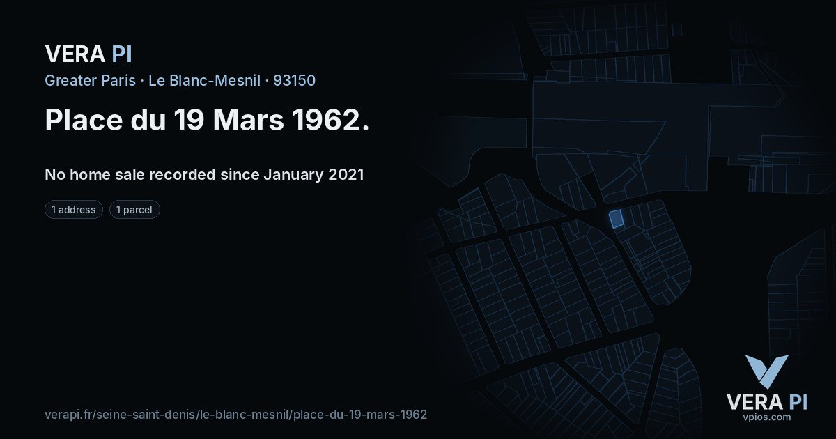 Place du 19 Mars 1962, Le Blanc-Mesnil at night – every parcel coloured by the prices around it, the street's own parcels lit