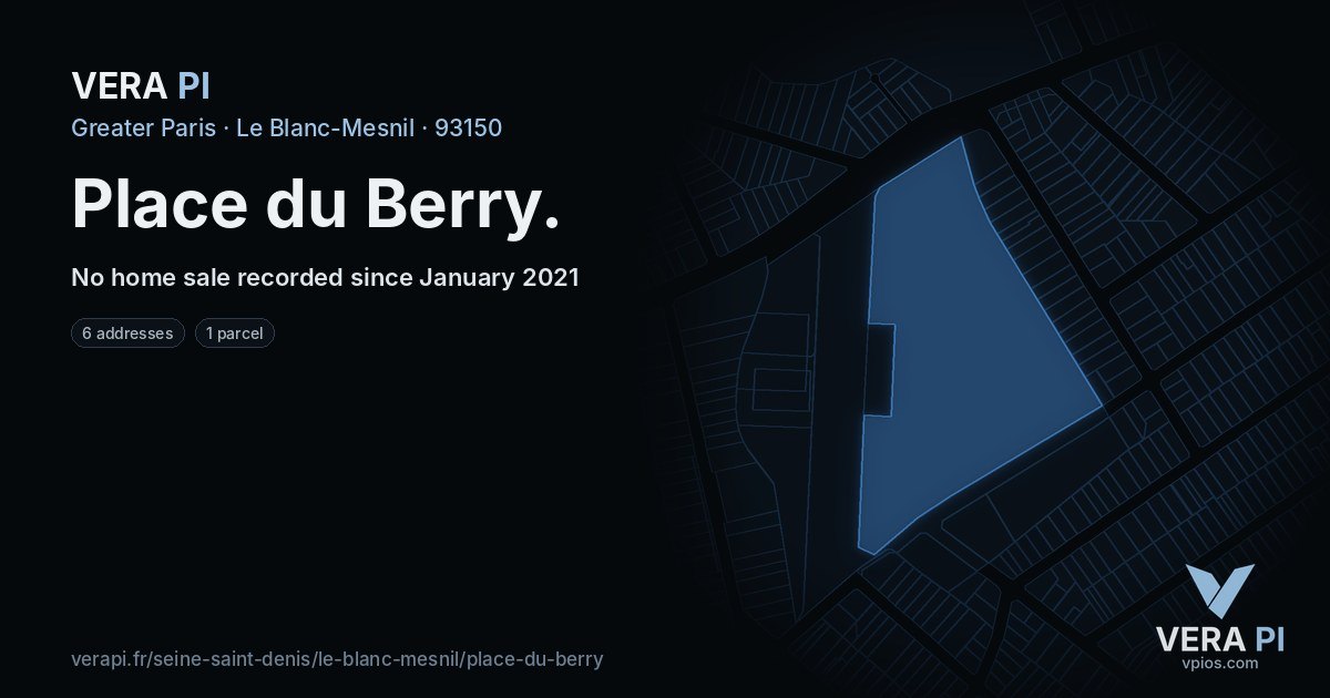 Place du Berry, Le Blanc-Mesnil at night – every parcel coloured by the prices around it, the street's own parcels lit