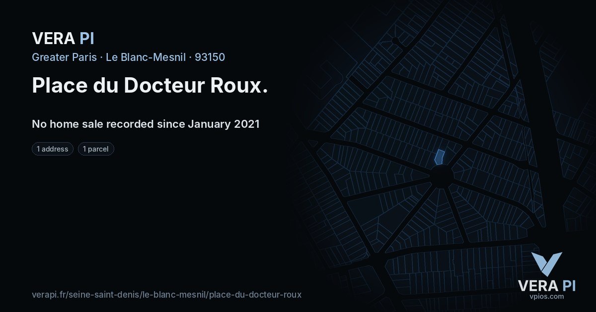 Place du Docteur Roux, Le Blanc-Mesnil at night – every parcel coloured by the prices around it, the street's own parcels lit