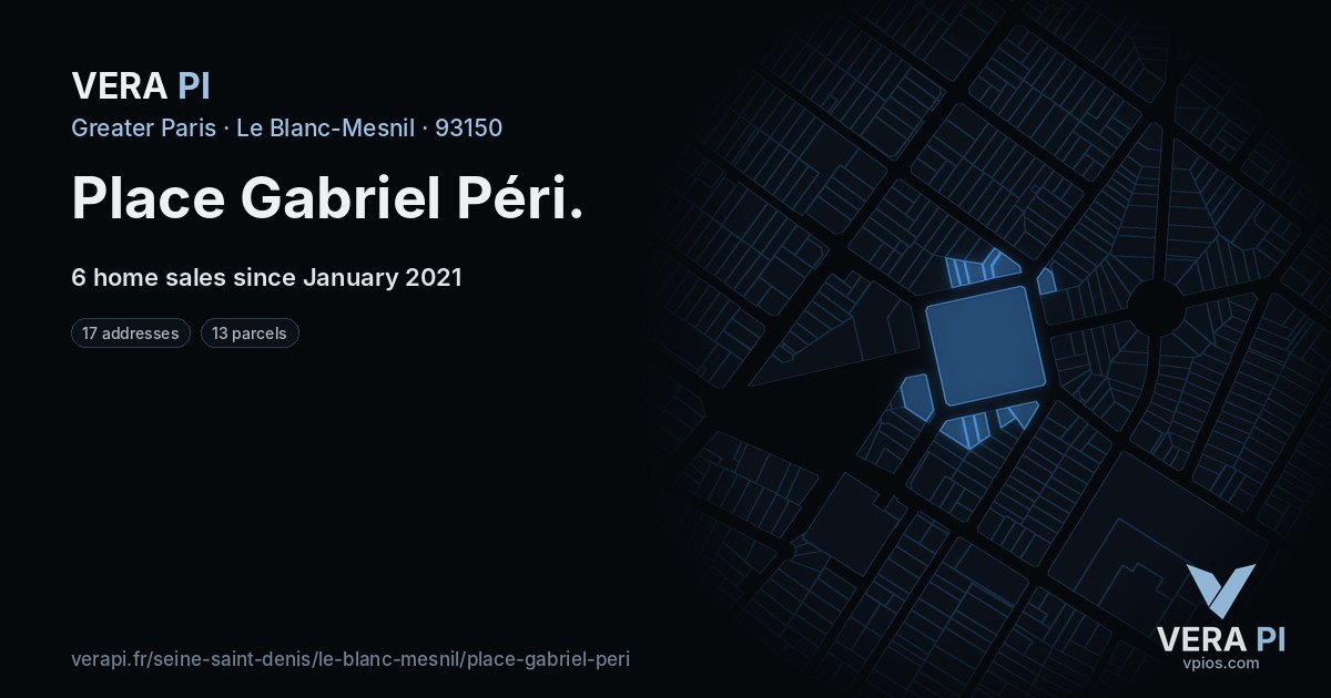 Place Gabriel Péri, Le Blanc-Mesnil at night – every parcel coloured by the prices around it, the street's own parcels lit