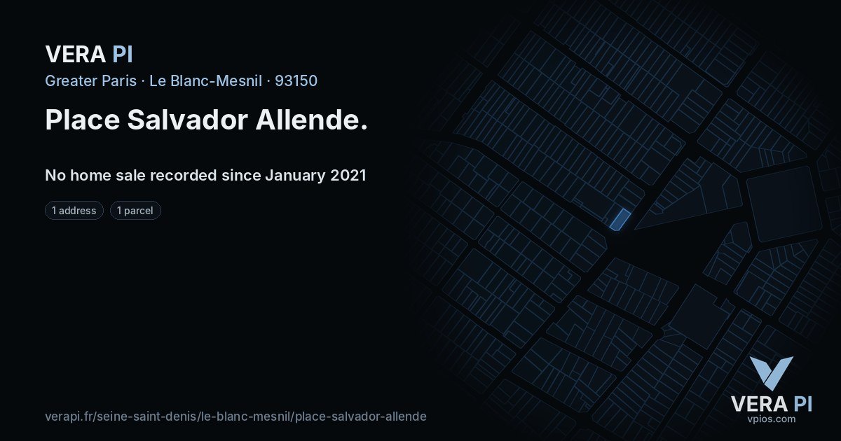 Place Salvador Allende, Le Blanc-Mesnil at night – every parcel coloured by the prices around it, the street's own parcels lit